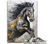 Puzzles for Adults Teens 1000 Pieces Black Golden Horse Stress Reliever Difficult Challenge Is Ideal As Gifts for The Whole Family 26x38cm