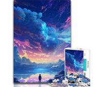 Puzzles for Adults Teens 1000 Pieces Black Sky with Rainbow Clouds Teenager Jigsaw,Challenging Game for Is Ideal As A Gift for The Whole Family 38x26cm