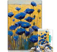 Puzzles for Adults Teens 1000 Pieces Blue Poppy Flowers Oil Painting 1000 Piece Puzzle,Educational Stress Relief Toy Gifts for Friends And Family 38x26cm