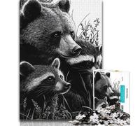 Puzzles for Adults Teens 1000 Pieces Brown Bear Raccoon Teenager Puzzles,Educational Games Home Decoration Suitable for Desktop Decoration 38x26cm