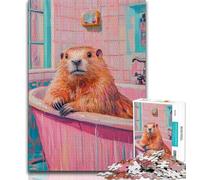 Puzzles for Adults Teens 1000 Pieces Capibara in The Bathroom 1000 Pieces for Adults,Stress Reliever Staycation Kill Time Parent-child Interaction (size 38x26cm)