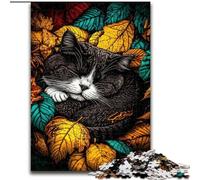 Puzzles for Adults Teens 1000 Pieces Cat in The Fallen Leaves, Challenging Game And Family Play with Fully Interlocking Randomly Shaped Pieces (Size 50x75cm)