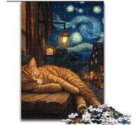 Puzzles for Adults Teens 1000 Pieces Cat in The Night Sky, Game Toys Every Piece Is Unique - Challenging Family Fun Game for for Age 14 (Size 50x75cm)