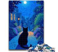 Puzzles for Adults Teens 1000 Pieces Cat on The Road at Night 1000 Piece Puzzle,Challenging Game Gifts for Is Ideal As A Gift for The Whole Family (38x26cm)