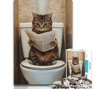 Puzzles for Adults Teens 1000 Pieces Cat on The Toilet,Family Game Stress Reliever Difficult Challenge Enhance Love between Couples (75x50cm)