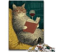 Puzzles for Adults Teens 1000 Pieces Cat Reading A Book Stress Reliever Difficult Challenge Deal As Gifts for The Whole Family 50x75cm