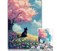 Puzzles for Adults Teens 1000 Pieces Cat Under The Cherry Blossoms Teenager Jigsaw,is Ideal As Gifts for The Whole Family Suitable for And 14 (size 75x50cm)