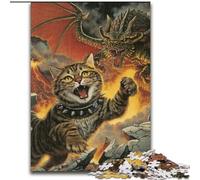 Puzzles for Adults Teens 1000 Pieces Cat Vs. Dragon, Challenging Game And Family Play with Fully Interlocking Randomly Shaped Pieces (Size 50x75cm)