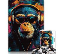 Puzzles for Adults Teens 1000 Pieces Chimpanzee Wearing Headphones,for Educational Game Challenge Toy Birthday Present,Gifts,Wall Art (38x26cm)