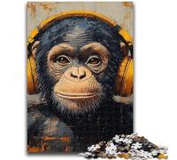 Puzzles for Adults Teens 1000 Pieces Chimpanzees Listening to English 1000 Piece Puzzle,Challenging Game Gifts for Is Ideal As A Gift for The Whole Family (38x26cm)