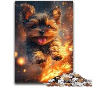Puzzles for Adults Teens 1000 Pieces Flame Yorkshire Terrier Puzzles for Teenagers,Fun Games Wall Decoration Unique Birthday And Xmas Gifts (75x50cm)
