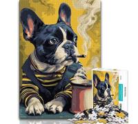Puzzles for Adults Teens 1000 Pieces French Bulldog Drinking Coffee Teenager Jigsaw,Challenging Game for Is Ideal As A Gift for The Whole Family 38x26cm