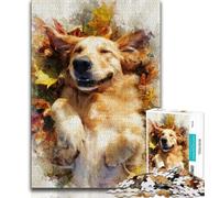 Puzzles for Adults Teens 1000 Pieces Golden Retriever And Fallen Leaves,for Educational Game Challenge Toy Birthday Present,Gifts,Wall Art (38x26cm)