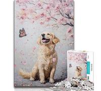 Puzzles for Adults Teens 1000 Pieces Golden Retriever Under The Cherry Tree,for Educational Game Challenge Toy Birthday Present,Gifts,Wall Art (75x50cm)