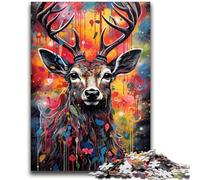 Puzzles for Adults Teens 1000 Pieces Graffiti Deer Puzzles for Adults,Challenging Game for Is Ideal As A Gift for The Whole Family (38x26cm)