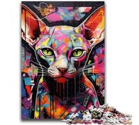 Puzzles for Adults Teens 1000 Pieces Hairless Cat Graffiti Teenager Jigsaw,Challenging Game for Is Ideal As A Gift for The Whole Family (26x38cm)