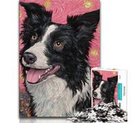 Puzzles for Adults Teens 1000 Pieces Happy Border Collie,Help The Brain Exercise Addictive Toys to Cultivate Patience Artists Collection,Fine Art (38x26cm)