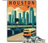 Puzzles for Adults Teens 1000 Pieces Houston Texas Travel Art,Educational Stress Relief Toy for Is Ideal As A Gift for The Whole Family 38x26cm