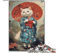 Puzzles for Adults Teens 1000 Pieces Japanese Geisha Cat, Challenging Game And Family Play with Fully Interlocking Randomly Shaped Pieces (Size 50x75cm)