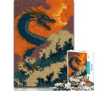Puzzles for Adults Teens 1000 Pieces Japanese Wave Dragon Teenager Puzzles,Educational Games Home Decoration Suitable for Desktop Decoration 38x26cm