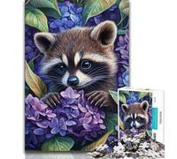 Puzzles for Adults Teens 1000 Pieces Lavender And Raccoon,Challenging To Complete But Fun And Humorous Birthday Present,Gifts,Wall Art 38x26cm