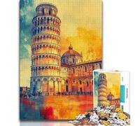 Puzzles for Adults Teens 1000 Pieces Leaning Tower of Pisa at Sunset, Educational Family Game,with Fully Interlocking Randomly Shaped Pieces for And 14 Years Old 38x26cm