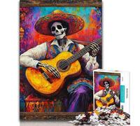 Puzzles for Adults Teens 1000 Pieces Mexican Skeleton Playing Guitar,Family Game Stress Reliever Difficult Challenge Enhance Love between Couples 38x26cm