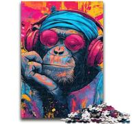 Puzzles for Adults Teens 1000 Pieces Monkey Listening to Music Relax Games Educational Game for Birthday, Chrismas for And Age 14 Years Up 50x75cm