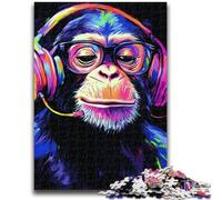 Puzzles for Adults Teens 1000 Pieces Monkey with Headphones, Toys Educational Games Stress Relieving Enhance Love between Couples 50X75CM