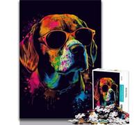 Puzzles for Adults Teens 1000 Pieces Neon Beagle with Sunglasses Teenager Jigsaw,Challenging Game for Is Ideal As A Gift for The Whole Family 38x26cm