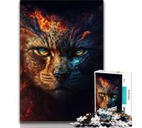 Puzzles for Adults Teens 1000 Pieces Paint Fire Cat Face Adult Puzzles,Stress Reliever Difficult Challenge Unique Home Decor And Gifts (size 38x26cm)