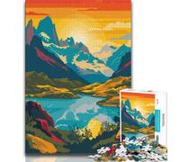 Puzzles for Adults Teens 1000 Pieces Patagonia Lake Sunset,Toys Educational Games Stress Relieving Artists Collection,Fine Art (38x26cm)