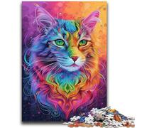 Puzzles for Adults Teens 1000 Pieces Psychedelic Cat Educational Stress Relief Toy Parent-child Interaction for And Age 14 50x75cm