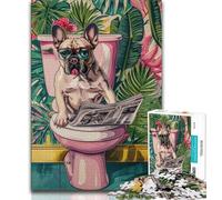 Puzzles for Adults Teens 1000 Pieces Pug on Toilet,Decompressing Intellectual Educational Toy Is Ideal As Gifts for The Whole Family 75x50cm