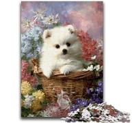 Puzzles for Adults Teens 1000 Pieces Puppy in Flower Basket 1000 Pieces for Adults,Learning Educational Toys Family Games Unique Birthday And Gifts (38x26cm)