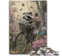 Puzzles for Adults Teens 1000 Pieces Raccoon Riding A Bicycle Adult Jigsaw,Challenging Family Activity Games DIY Toy for Home Wall Decor Gifts (75x50cm)