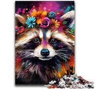 Puzzles for Adults Teens 1000 Pieces Raccoon Wearing Flowers Teenager Jigsaw,Challenging Game for Is Ideal As A Gift for The Whole Family (26x38cm)