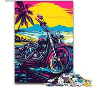 Puzzles for Adults Teens 1000 Pieces Seaside Motorcycle, Toys Educational Games Stress Relieving Parent-child Interaction (Size 26x38cm)