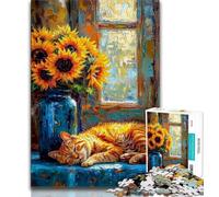 Puzzles for Adults Teens 1000 Pieces Sleeping Orange Cat Teenager Jigsaw,Brain Intelligence Challenge Addictive Toys for Home Decoration (size 75x50cm)