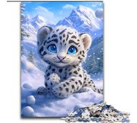 Puzzles for Adults Teens 1000 Pieces Snow Leopard Baby Challenging Game And Family Play Wall Decoration Unique Birthday And Xmas Gifts 50x75cm