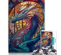 Puzzles for Adults Teens 1000 Pieces Stained Glass Dragon,Help The Brain Exercise Addictive Toys to Cultivate Patience Artists Collection,Fine Art (38x26cm)