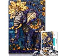 Puzzles for Adults Teens 1000 Pieces Stained Glass Elephant Teenager Jigsaw,Challenging Game for Is Ideal As A Gift for The Whole Family 38x26cm