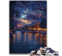 Puzzles for Adults Teens 1000 Pieces Starry Night over The Seine River Stress Reliever Difficult Challenge Is Ideal As Gifts for The Whole Family 26x38cm