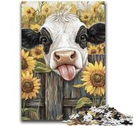 Puzzles for Adults Teens 1000 Pieces Sunflower Cow Family Entertainment Toys Educational Game for Birthday, Chrismas for Ages 14+ 26x38cm