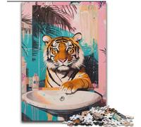 Puzzles for Adults Teens 1000 Pieces Tiger in The Bathroom, Toys Educational Games Stress Relieving Parent-child Interaction (Size 50x75cm)