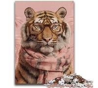 Puzzles for Adults Teens 1000 Pieces Tiger Wearing Scarf 1000 Piece Puzzle,Challenging Game Gifts for Is Ideal As A Gift for The Whole Family (38x26cm)