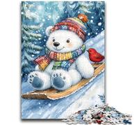 Puzzles for Adults Teens 1000 Pieces White Bear Skiing Stress Reliever Difficult Challenge Is Ideal As Gifts for The Whole Family 26x38cm