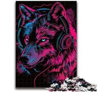 Puzzles for Adults Teens 1000 Pieces Wolf with Headphones for Age 14 Years And over Decompressing Intellectual Educational Toy Great Gift 50x75cm