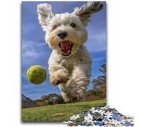 Puzzles for Adults Teens 1000 Pieces Yorkshire Terrier Playing Tennis Puzzles for Teenagers,Fun Games Wall Decoration Unique Birthday And Xmas Gifts (38x26cm)