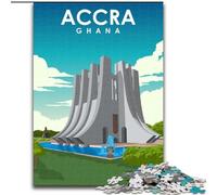 Puzzles for Adults Teens 1000pc Puzzle Accra Ghana Travel Poster, Suitable for People Aged 14 And Above Challenging To Complete But Fun And Humorous Great Gift 50x75cm